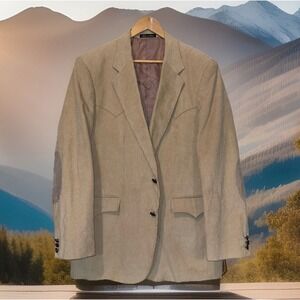 Circle S Blazer Men 44L Beige Corduroy Elbow Patches Western Ranch‎ Rodeo